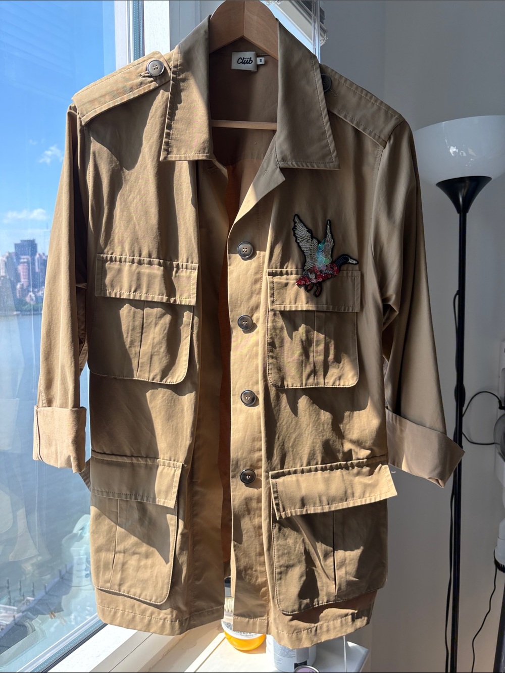 Beymen Club Tan Utility / Safari Jacket with Embroidered Bird Patch